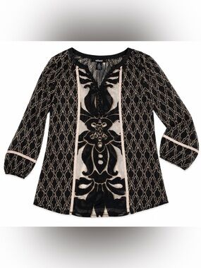 Alfani gently worn sheer Black and Tan blouse
